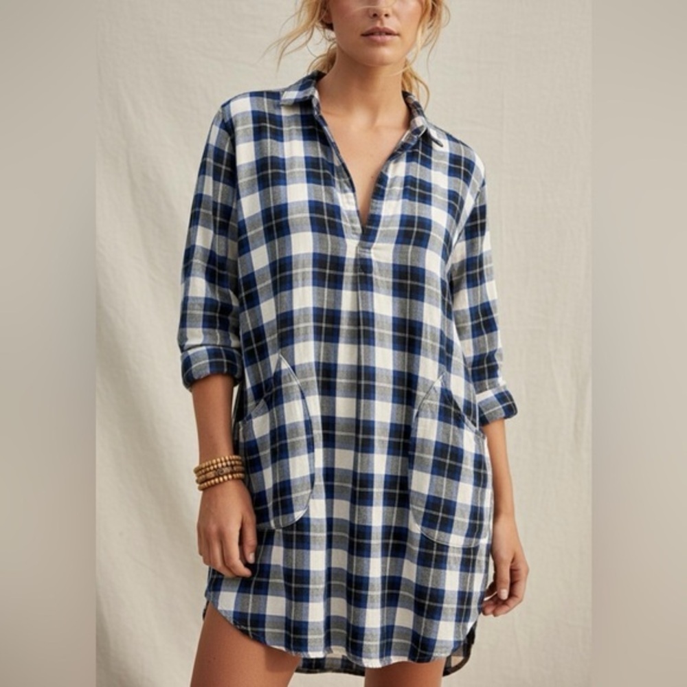CP SHADES Teton Plaid Tunic Top Blue Black White XS
